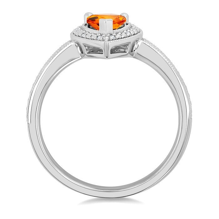 7X5 MM Pear Shape Citrine and 1/50 Ctw Round Cut Diamond Semi-Precious Ring in Sterling Silver
