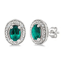 6X4 MM Oval Shape Lab-Created Emerald and 1/50 Ctw Round Cut Diamond Precious Earrings in Sterling Silver