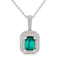7X5 MM Octagon Shape Lab-Created Emerald and 1/50 Ctw Round Cut Diamond Precious Pendant With Chain in Sterling Silver