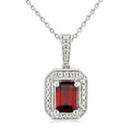 7X5 MM Octagon Shape Garnet and 1/50 Ctw Round Cut Diamond Semi-Precious Pendant With Chain in Sterling Silver