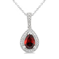 7X5 MM Pear Shape Garnet and 1/50 Ctw Round Cut Diamond Semi-Precious Pendant With Chain in Sterling Silver