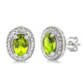 6X4 MM Oval Shape Peridot and 1/50 Ctw Round Cut Diamond Semi-Precious Earrings in Sterling Silver
