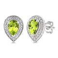 6X4 MM Pear Shape Peridot and 1/50 Ctw Round Cut Diamond Semi-Precious Earrings in Sterling Silver
