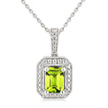 7X5 MM Octagon Shape Peridot and 1/50 Ctw Round Cut Diamond Semi-Precious Pendant With Chain in Sterling Silver