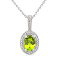 7X5 MM Oval Shape Peridot and 1/50 Ctw Round Cut Diamond Semi-Precious Pendant With Chain in Sterling Silver