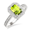 7X5 MM Octagon Shape Peridot and 1/50 Ctw Round Cut Diamond Semi-Precious Ring in Sterling Silver