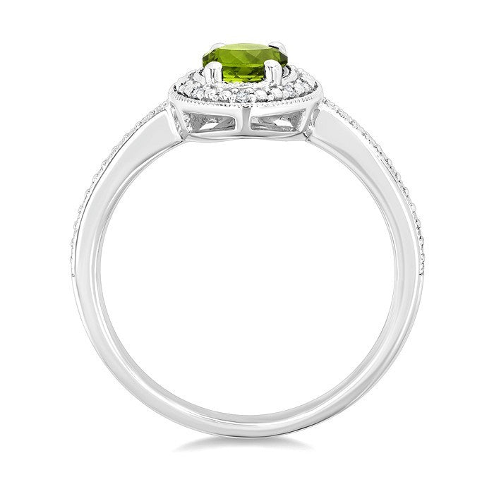 7X5 MM Oval Shape Peridot and 1/50 Ctw Round Cut Diamond Semi-Precious Ring in Sterling Silver