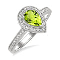 7X5 MM Pear Shape Peridot and 1/50 Ctw Round Cut Diamond Semi-Precious Ring in Sterling Silver
