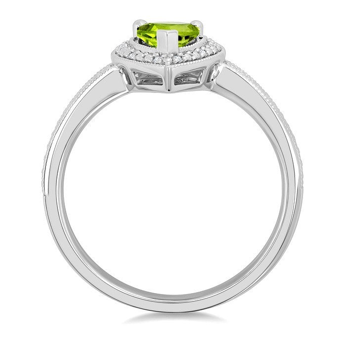 7X5 MM Pear Shape Peridot and 1/50 Ctw Round Cut Diamond Semi-Precious Ring in Sterling Silver