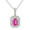 7X5 MM Octagon Shape Lab-Created Pink Sapphire and 1/50 Ctw Round Cut Diamond Precious Pendant With Chain in Sterling Silver