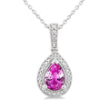 7X5 MM Pear Shape Lab-Created Pink Sapphire and 1/50 Ctw Round Cut Diamond Precious Pendant With Chain in Sterling Silver