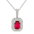 7X5 MM Octagon Shape Lab-Created Ruby and 1/50 Ctw Round Cut Diamond Precious Pendant With Chain in Sterling Silver
