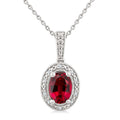 7X5 MM Oval Shape Lab-Created Ruby and 1/50 Ctw Round Cut Diamond Precious Pendant With Chain in Sterling Silver