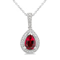 7X5 MM Pear Shape Lab-Created Ruby and 1/50 Ctw Round Cut Diamond Precious Pendant With Chain in Sterling Silver