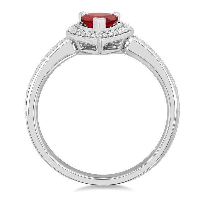 7X5 MM Pear Shape Lab-Created Ruby and 1/50 Ctw Round Cut Diamond Precious Ring in Sterling Silver