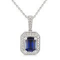 7X5 MM Octagon Shape Lab-Created Sapphire and 1/50 Ctw Round Cut Diamond Precious Pendant With Chain in Sterling Silver