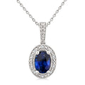 7X5 MM Oval Shape Lab-Created Sapphire and 1/50 Ctw Round Cut Diamond Precious Pendant With Chain in Sterling Silver