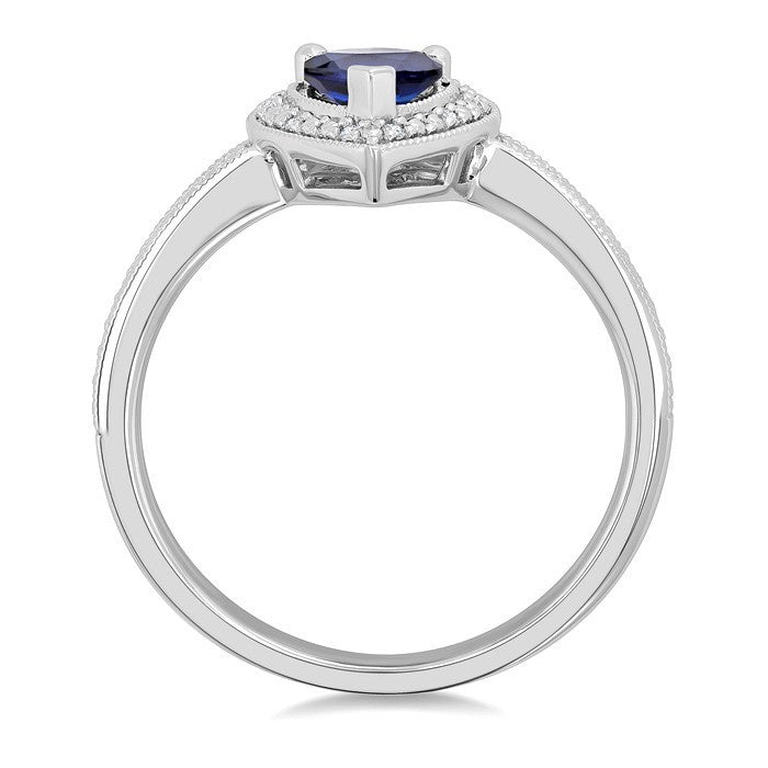 7X5 MM Pear Shape Lab-Created Sapphire and 1/50 Ctw Round Cut Diamond Precious Ring in Sterling Silver