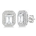 6X4 MM Octagon Shape White Topaz and 1/50 Ctw Round Cut Diamond Semi-Precious Earrings in Sterling Silver
