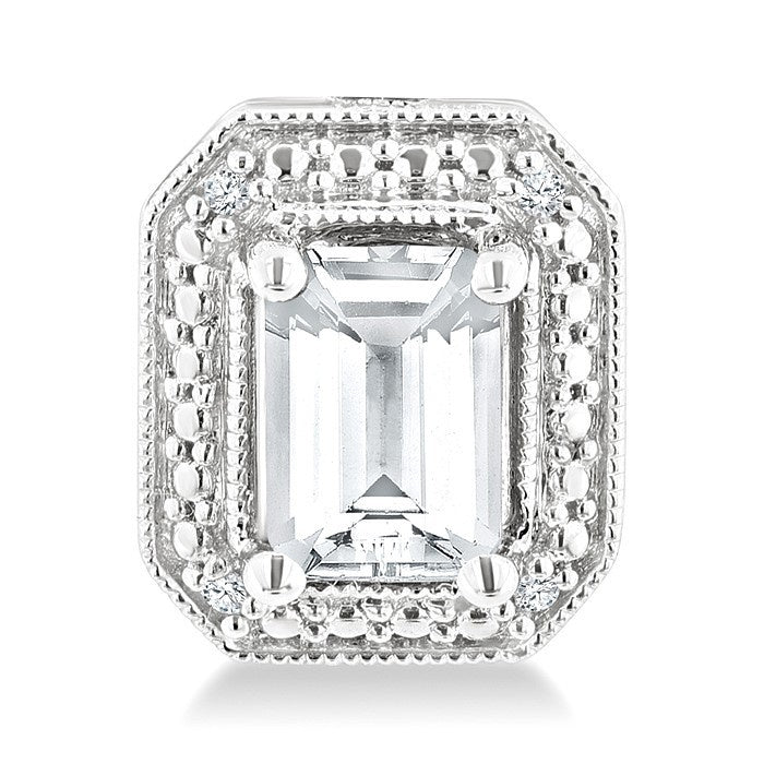 6X4 MM Octagon Shape White Topaz and 1/50 Ctw Round Cut Diamond Semi-Precious Earrings in Sterling Silver