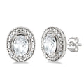 6X4 MM Oval Shape White Topaz and 1/50 Ctw Round Cut Diamond Semi-Precious Earrings in Sterling Silver