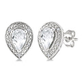 6X4 MM Pear Shape White Topaz and 1/50 Ctw Round Cut Diamond Semi-Precious Earrings in Sterling Silver
