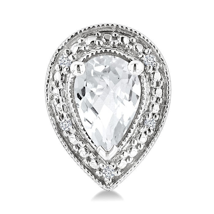 6X4 MM Pear Shape White Topaz and 1/50 Ctw Round Cut Diamond Semi-Precious Earrings in Sterling Silver
