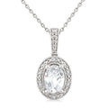 6X4 MM Oval Shape White Topaz and 1/50 Ctw Round Cut Diamond Semi-Precious Pendant With Chain in Sterling Silver