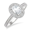 6X4 MM Oval Shape White Topaz and 1/50 Ctw Round Cut Diamond Semi-Precious Ring in Sterling Silver