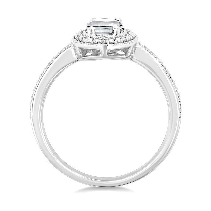 6X4 MM Oval Shape White Topaz and 1/50 Ctw Round Cut Diamond Semi-Precious Ring in Sterling Silver