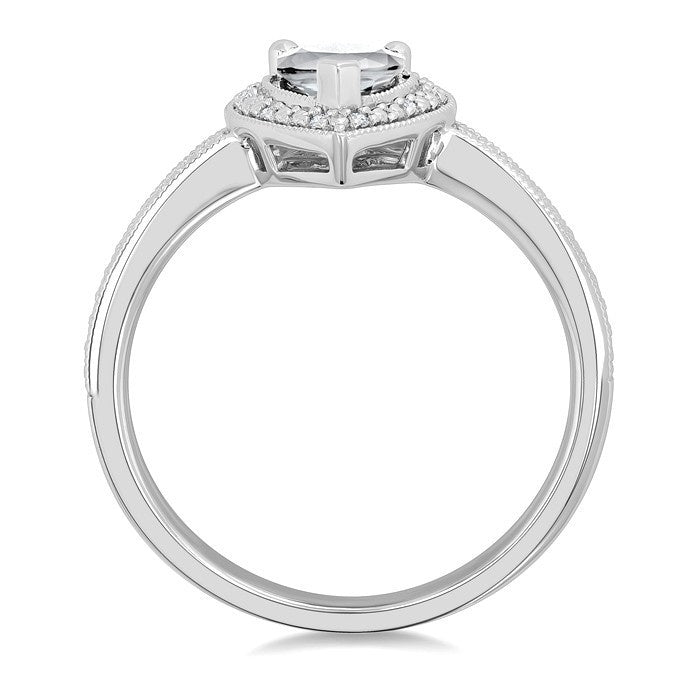 6X4 MM Pear Shape White Topaz and 1/50 Ctw Round Cut Diamond Semi-Precious Ring in Sterling Silver