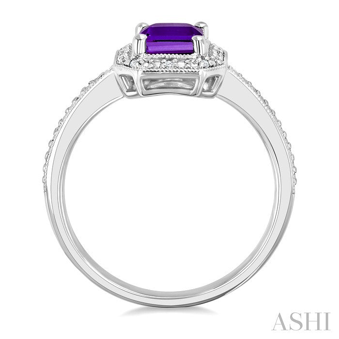 7x5 MM Octagon Shape Amethyst and 1/50 Ctw Round Cut Diamond Semi-precious Ring in Sterling Silver