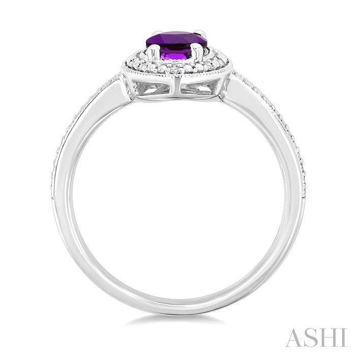 7x5 MM Oval Shape Amethyst and 1/50 Ctw Round Cut Diamond Semi-precious Ring in Sterling Silver