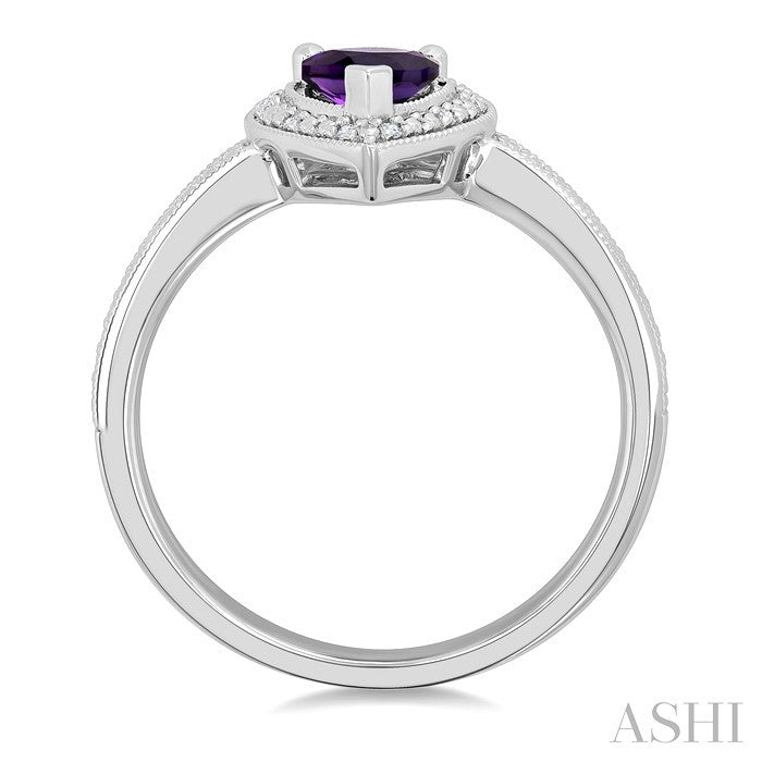 7x5 MM Pear Shape Amethyst and 1/50 Ctw Round Cut Diamond Semi-precious Ring in Sterling Silver