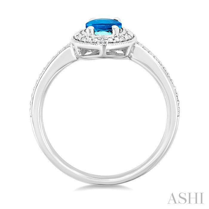 7x5 MM Oval Shape Blue Topaz and 1/50 Ctw Round Cut Diamond Semi-precious Ring in Sterling Silver