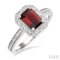 7X5 MM Octagon Shape Garnet and 1/50 Ctw Round Cut Diamond Semi-Precious Ring in Sterling Silver