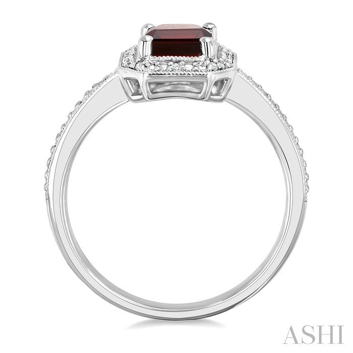 7X5 MM Octagon Shape Garnet and 1/50 Ctw Round Cut Diamond Semi-Precious Ring in Sterling Silver