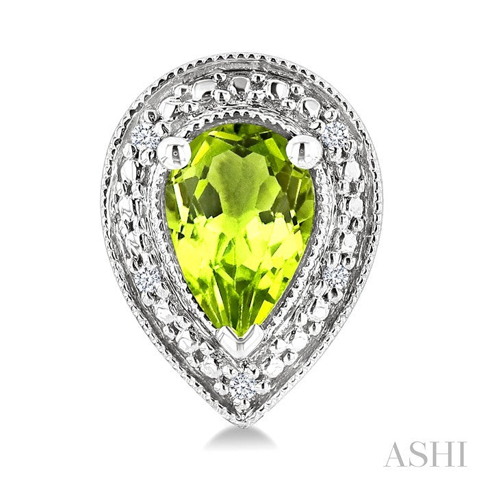 6X4 MM Pear Shape Peridot and 1/50 Ctw Round Cut Diamond Semi-Precious Earrings in Sterling Silver