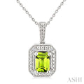 7X5 MM Octagon Shape Peridot and 1/50 Ctw Round Cut Diamond Semi-Precious Pendant With Chain in Sterling Silver