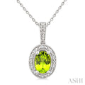 7X5 MM Oval Shape Peridot and 1/50 Ctw Round Cut Diamond Semi-Precious Pendant With Chain in Sterling Silver