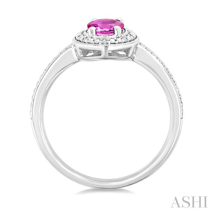 7X5 MM Oval Shape Lab-Created Pink Sapphire and 1/50 Ctw Round Cut Diamond Precious Ring in Sterling Silver