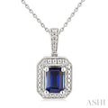7X5 MM Octagon Shape Lab-Created Sapphire and 1/50 Ctw Round Cut Diamond Precious Pendant With Chain in Sterling Silver