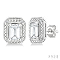 6X4 MM Octagon Shape White Topaz and 1/50 Ctw Round Cut Diamond Semi-Precious Earrings in Sterling Silver