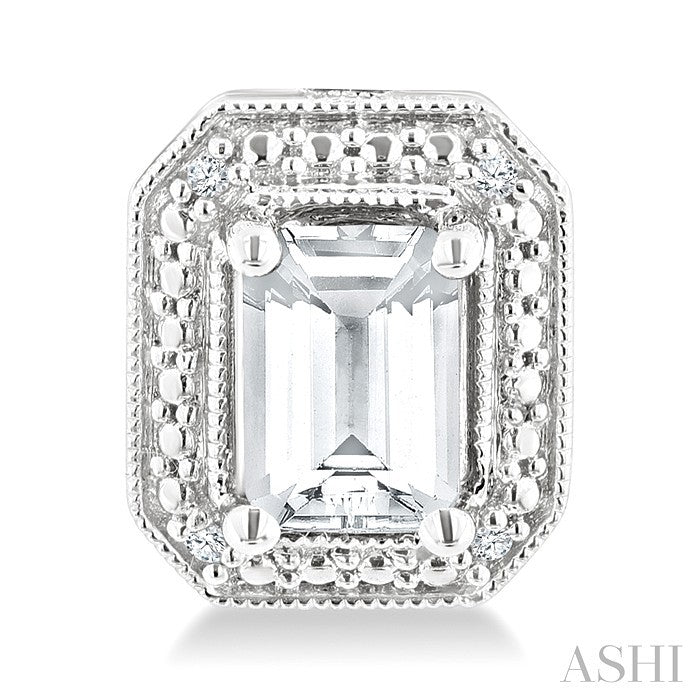 6X4 MM Octagon Shape White Topaz and 1/50 Ctw Round Cut Diamond Semi-Precious Earrings in Sterling Silver