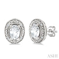6X4 MM Oval Shape White Topaz and 1/50 Ctw Round Cut Diamond Semi-Precious Earrings in Sterling Silver