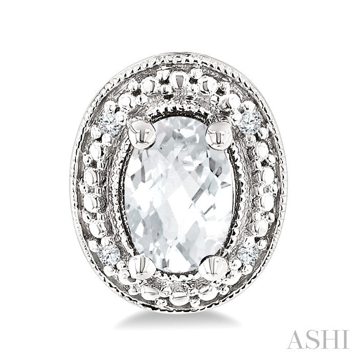 6X4 MM Oval Shape White Topaz and 1/50 Ctw Round Cut Diamond Semi-Precious Earrings in Sterling Silver