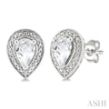 6X4 MM Pear Shape White Topaz and 1/50 Ctw Round Cut Diamond Semi-Precious Earrings in Sterling Silver