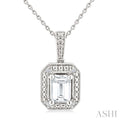 6X4 MM Octagon Shape White Topaz and 1/50 Ctw Round Cut Diamond Semi-Precious Pendant With Chain in Sterling Silver