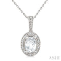 6X4 MM Oval Shape White Topaz and 1/50 Ctw Round Cut Diamond Semi-Precious Pendant With Chain in Sterling Silver