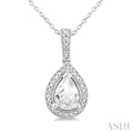 6X4 MM Pear Shape White Topaz and 1/50 Ctw Round Cut Diamond Semi-Precious Pendant With Chain in Sterling Silver